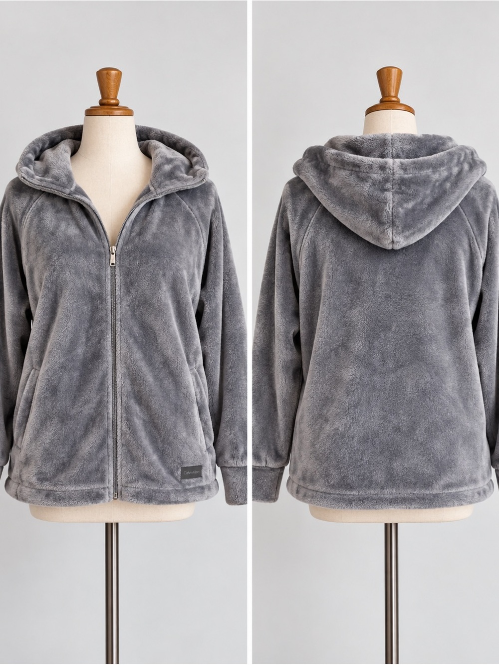 Calvin Klein Cozy Plush Zip-Up Hoodie Gray